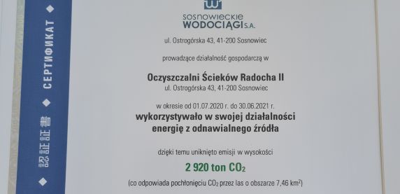 Sosnowieckie Wodociągi z pierwszym w Polsce Certyfikatem Green Manufacturer