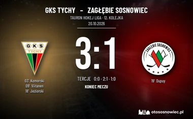 [HOKEJ] Tauron Hokej Liga – GKS Tychy – Zagłębie Sosnowiec 3:1. Jeziorski trafił do pustej bramki