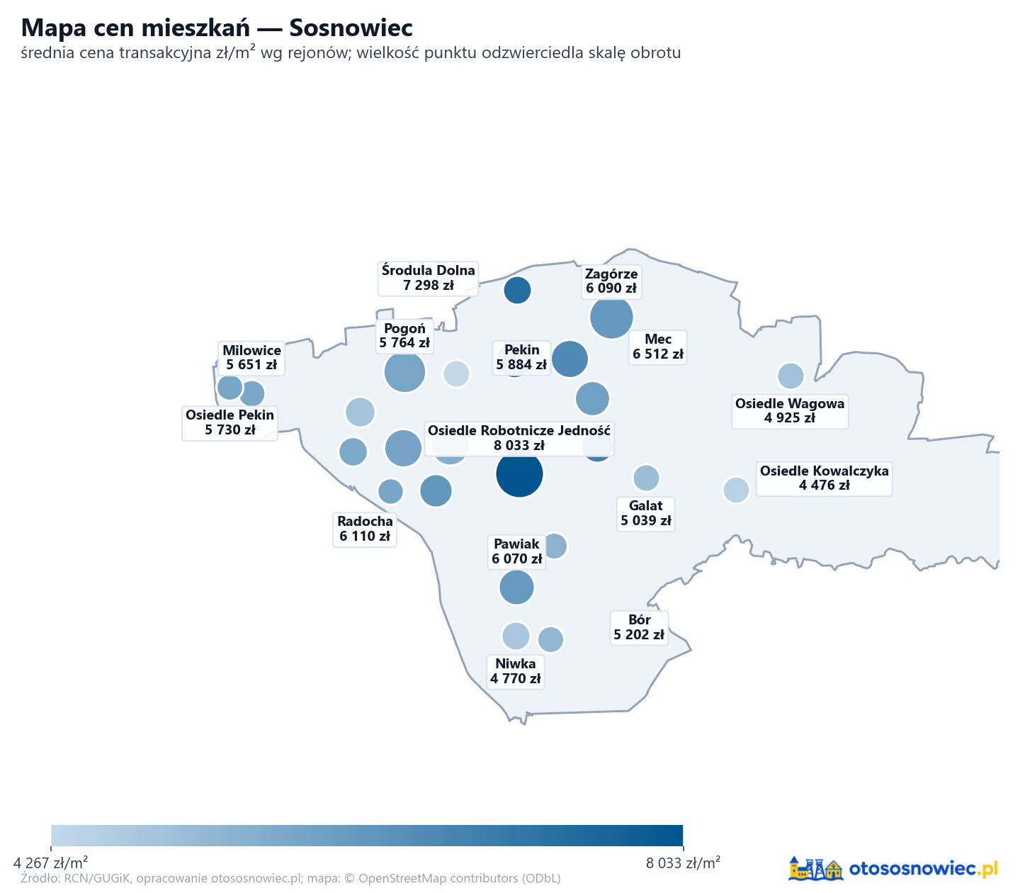 Mapa cen mieszkań - Sosnowiec