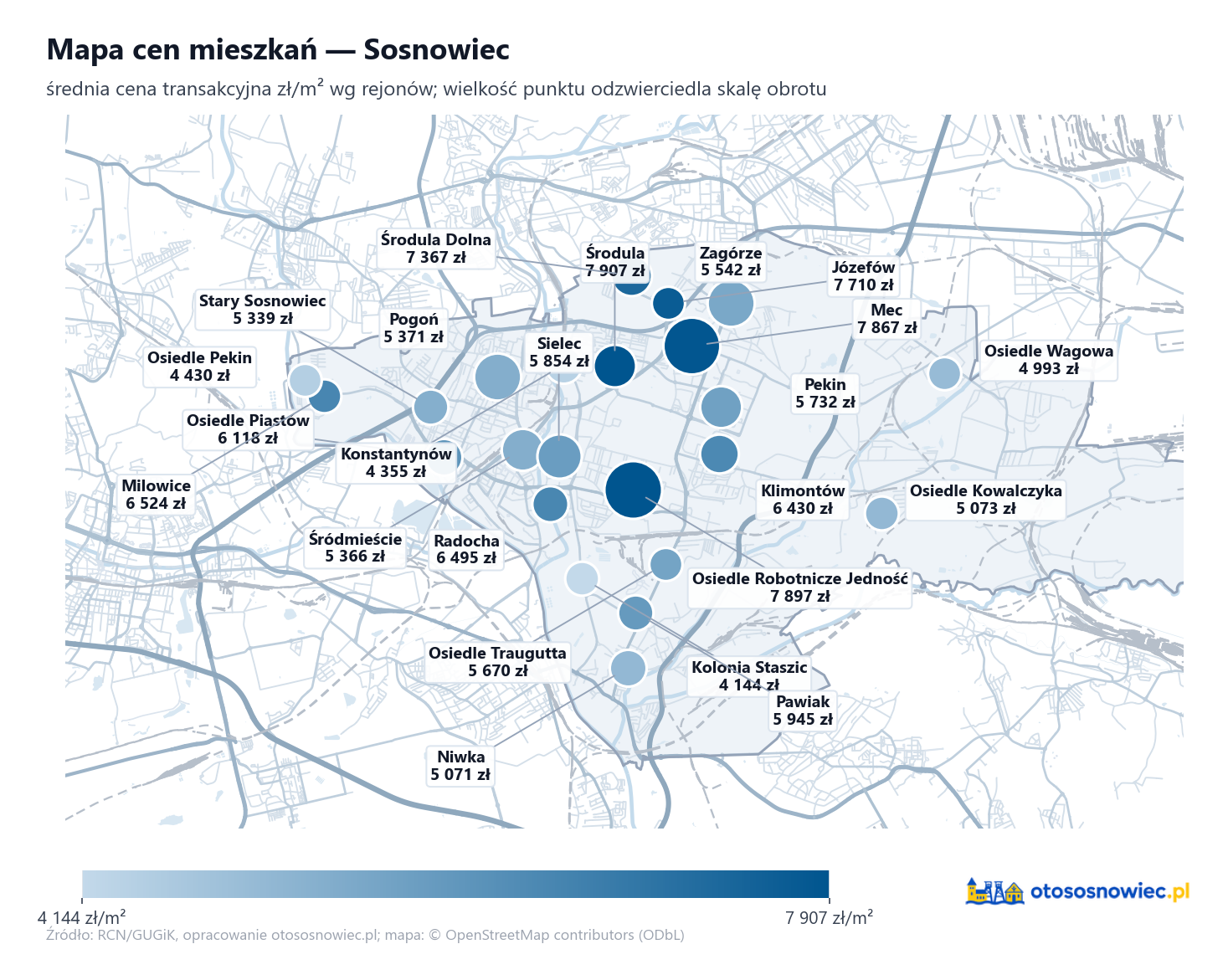 Mapa cen mieszkań - Sosnowiec