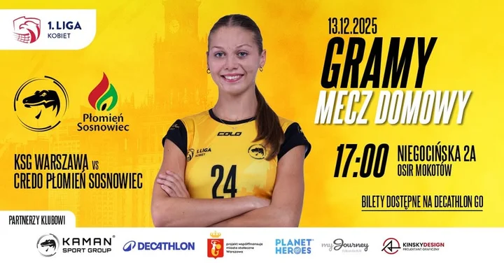 Grafika promocyjna wydarzenia Liga Kobiet: KSG Warszawa — Credo Płomień Sosnowiec (13 grudnia, OSiR Mokotów)