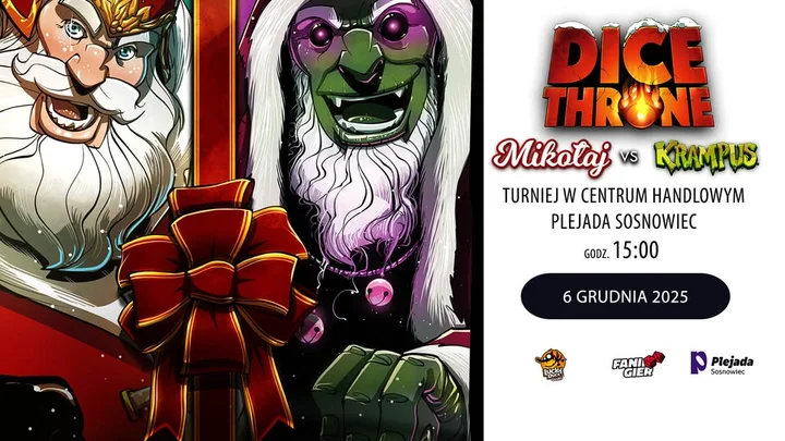 Grafika promocyjna wydarzenia Dice Throne — Turniej „Mikołaj vs Krampus” w Plejadzie