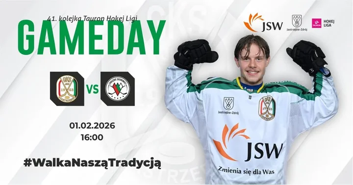 Grafika promocyjna wydarzenia JKH GKS Jastrzębie vs ECB Zagłębie Sosnowiec — 41. kolejka THL
