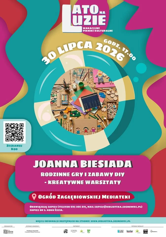 Grafika promocyjna wydarzenia JOANNA BIESIADA: RODZINNE GRY I ZABAWY DIY – Kreatywne warsztaty