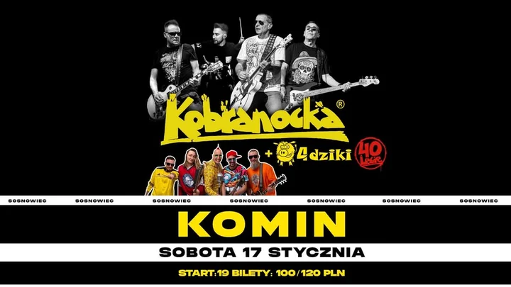 Grafika promocyjna wydarzenia Kobranocka i 4dziki na żywo w Komin Music Cafe (Sosnowiec) — 17 stycznia 2026