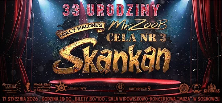 Grafika promocyjna wydarzenia Koncert 33. urodziny zespołu Skankan w MUZA