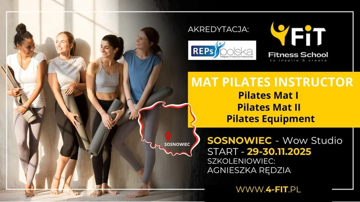 Grafika promocyjna wydarzenia MAT PILATES INSTRUCTOR — Sosnowiec (REPs Polska)