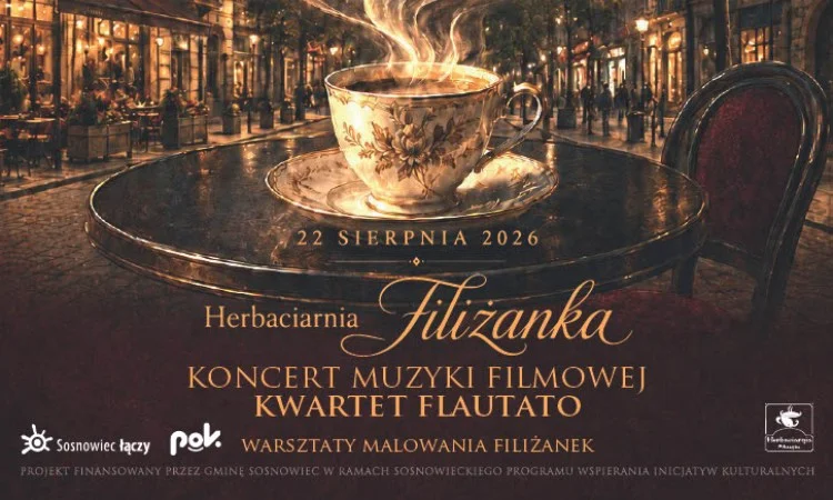Grafika promocyjna wydarzenia Muzyka przy Filiżance na Małachowskiego