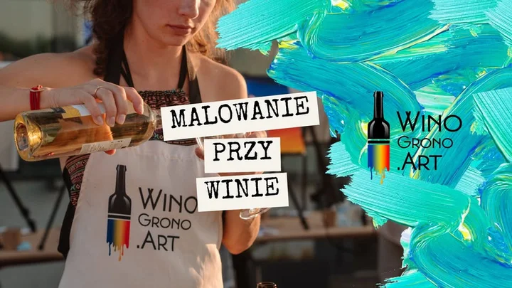 Grafika promocyjna wydarzenia Pij, jedz, maluj w Sosnowcu — WINO-GRONO.ART