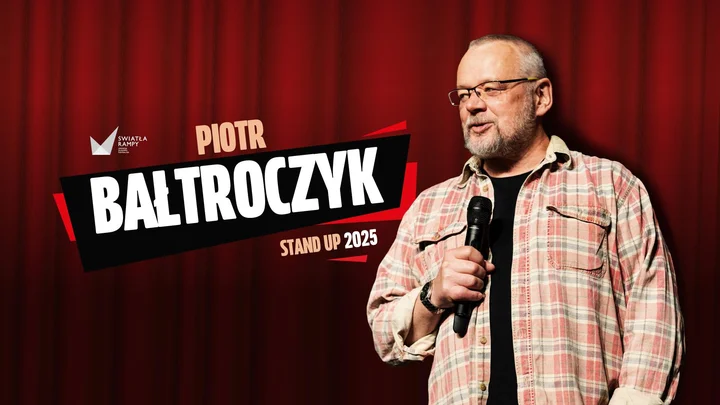 Obrazek przedstawia grafikę promocyjną wydarzenia Piotr Bałtroczyk – stand-up w Sosnowcu
