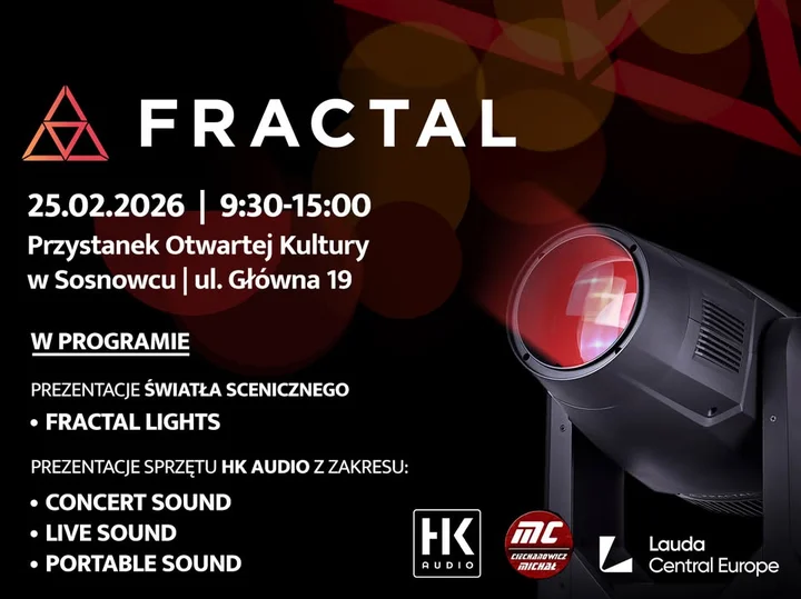 Grafika promocyjna wydarzenia Prezentacja Fractal Lights & HK Audio — zobacz sprzęt na żywo!