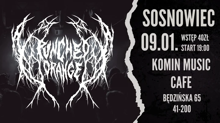 Obrazek przedstawia grafikę promocyjną wydarzenia Koncert Punched Orange w Komin Music Cafe w Sosnowcu