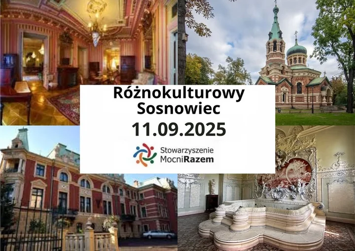 Obrazek przedstawia grafikę promocyjną wydarzenia Wycieczka śladami wielokulturowego Sosnowca — Pałac i cerkiew