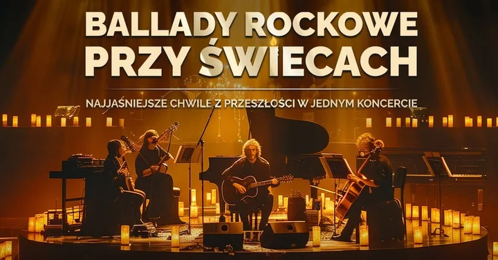 Obrazek przedstawia grafikę promocyjną wydarzenia Koncert ballad rockowych przy świecach w Sosnowcu