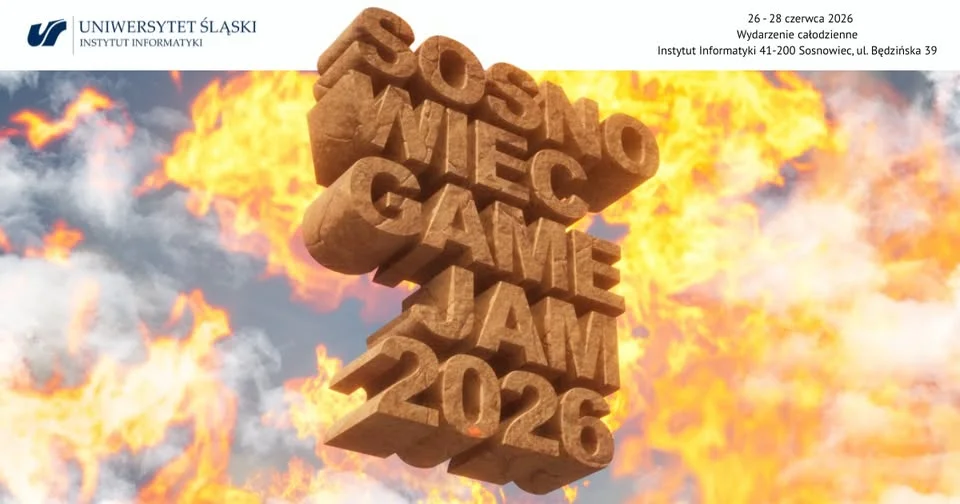 Grafika promocyjna wydarzenia Sosnowiec Game Jam 2026: trzy dni i dwie noce tworzenia gier w Sosnowcu