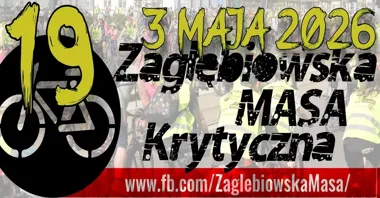 Grafika promocyjna wydarzenia 19. Zagłębiowska Masa Krytyczna w Sosnowcu — rowerowe spotkanie dla wszystkich