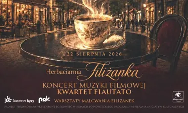 Grafika promocyjna wydarzenia Muzyka przy Filiżance na Małachowskiego