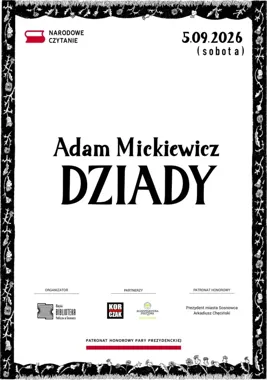 Grafika promocyjna wydarzenia Narodowe Czytanie 2026 – „Dziady” Adama Mickiewicza