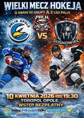Grafika promocyjna wydarzenia ORLIK OPOLE MUKS AMATORZY vs Warriors Sosnowiec – mecz o awans do Grupy A II ligi PALH