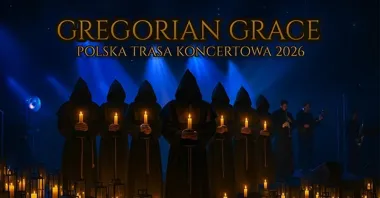 Grafika promocyjna wydarzenia Gregorian Grace w Sosnowcu — chorał gregoriański spotyka rock i pop