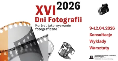Grafika promocyjna wydarzenia XVI Dni Fotografii 2026 w Sosnowcu. Portret jako fotograficzne wyzwanie