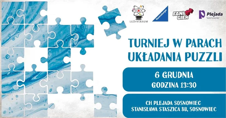 Grafika promocyjna wydarzenia Turniej puzzli Ravensburger w Centrum Handlowym Plejada Sosnowiec