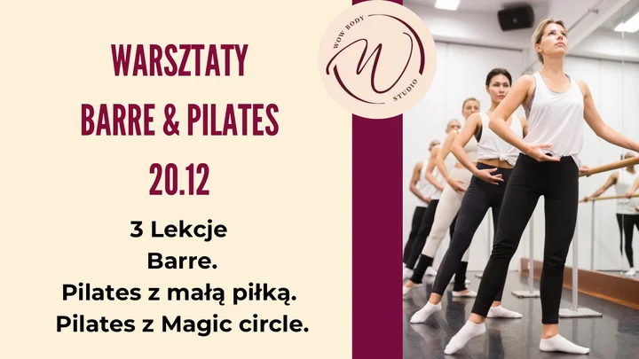 Grafika promocyjna wydarzenia Warsztaty Barre & Pilates w WowBody (Sosnowiec)