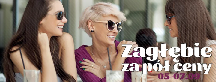 Obrazek przedstawia grafikę promocyjną wydarzenia Pół ceny w Sosnowcu: trzy dni promocji na wybrane produkty i usługi
